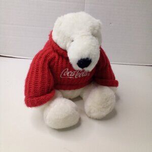 Coca Cola Polar Bear Plush Sweater 8" White Red